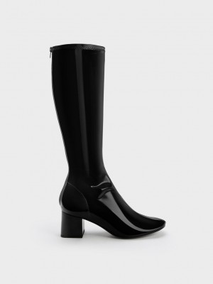 Charles & Keith Charol Block Heel Knee Boots Negros | 7934120-VJ