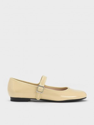 Charles & Keith Charol Buckled Mary Jane Flats Amarillos | 8407691-CZ