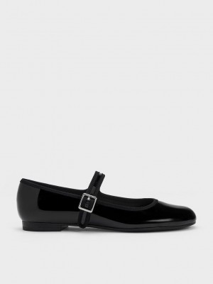 Charles & Keith Charol Buckled Mary Jane Flats Negros | 9103672-ZE