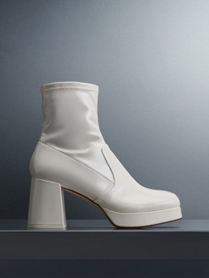 Charles & Keith Charol Crinkle-Effect Block-Heel Boots Beige | 4981523-LU