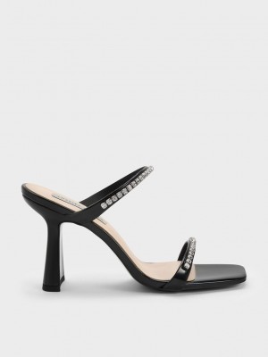 Charles & Keith Charol Gem-Encrusted Tacón Sandals Negros | 4738210-JW