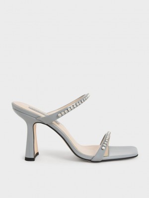 Charles & Keith Charol Gem-Encrusted Tacón Sandals Azules Claro | 8376159-MJ