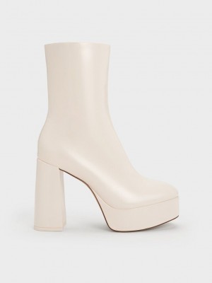 Charles & Keith Charol Plataforma Side-Zip Ankle Boots Beige | 3574819-KX