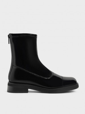 Charles & Keith Charol Round Puntera Zip-Up Ankle Boots Negros | 4105297-UE