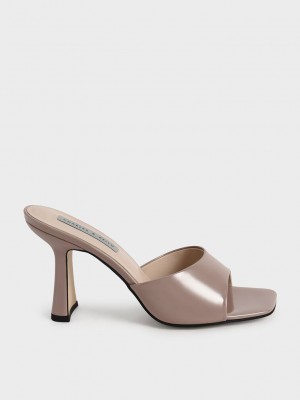 Charles & Keith Charol Square Puntera Tacón Mules Grises Marrom | 0726915-TU