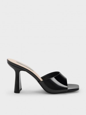 Charles & Keith Charol Square Puntera Tacón Mules Negros | 8750934-KA