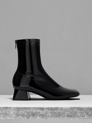 Charles & Keith Charol Trapeze Block Heel Ankle Boots Negros | 9725406-WF