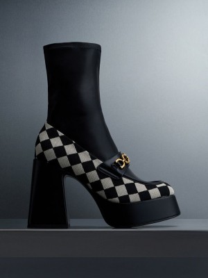 Charles & Keith Checkered Metallic Accent Plataforma Ankle Boots Multicolor | 3479180-BU
