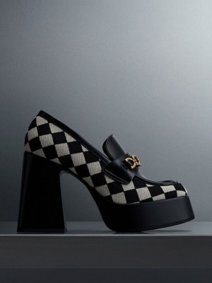 Charles & Keith Checkered Metallic Accent Plataforma Loafers Multicolor | 6790134-GV