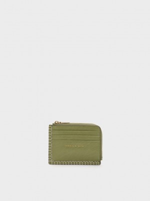 Charles & Keith Circe Stitch-Trim Zip Around Card Holder Verde Oliva | 0415763-CO