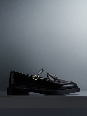 Charles & Keith Circle Charm Mary Janes Negros | 7950618-VM