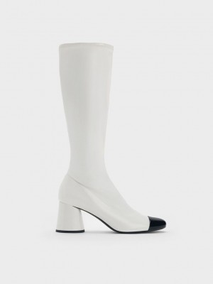 Charles & Keith Coco Two-Tone Knee-High Boots Blancos | 1594603-VR