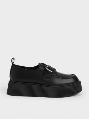 Charles & Keith Cordova Buckled Plataforma Loafers Negros | 0825974-TM
