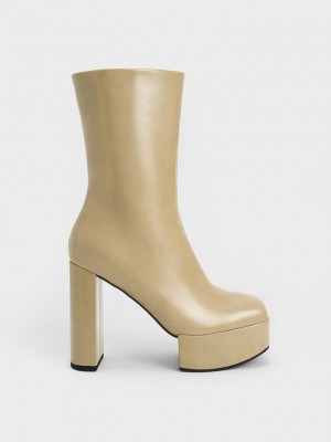 Charles & Keith Corinth Blade Heel Boots Grises Marrom | 3617405-XJ