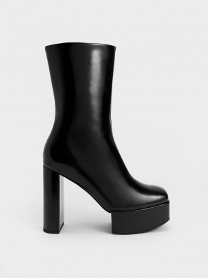 Charles & Keith Corinth Blade Heel Boots Negros | 0789214-EK