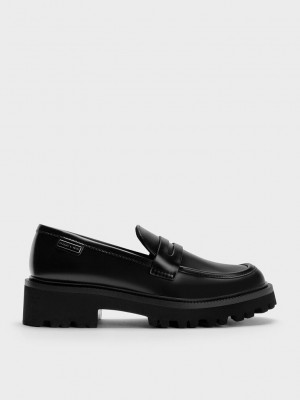 Charles & Keith Covered Ridge-Sole Loafers Negros | 8645932-DA