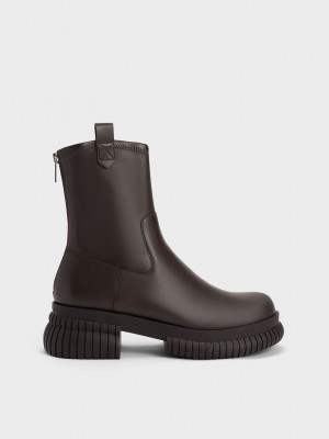 Charles & Keith Cowboy Plataforma Ankle Boots Marrom Oscuro | 8761435-NK
