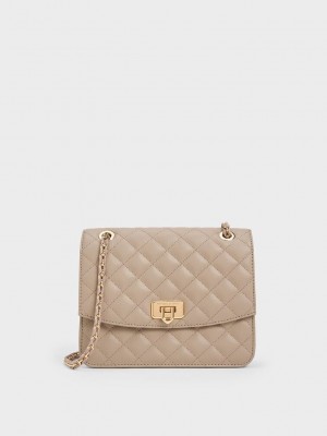 Charles & Keith Cressida Acolchado Chain Correa Bag Grises Marrom | 0481257-PW