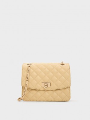 Charles & Keith Cressida Acolchado Chain Correa Bag Beige | 8927065-VL