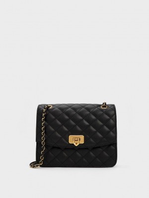 Charles & Keith Cressida Acolchado Chain Correa Bag Negros | 3168547-GV