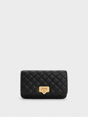 Charles & Keith Cressida Acolchado Push-Lock Clutch Negros | 5271309-RW