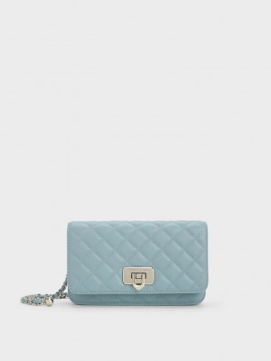 Charles & Keith Cressida Acolchado Push-Lock Clutch Azules | 6172349-VB