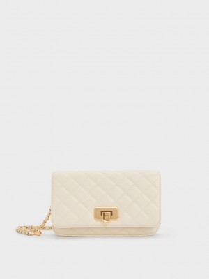 Charles & Keith Cressida Acolchado Push-Lock Clutch Creme | 2350461-YT