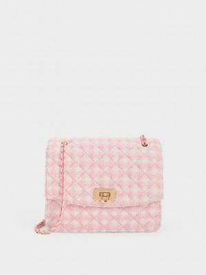 Charles & Keith Cressida Tweed Chain Correa Bag Rosas | 4758103-OR