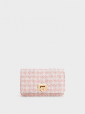 Charles & Keith Cressida Tweed Push-Lock Clutch Rosas | 1983074-MF