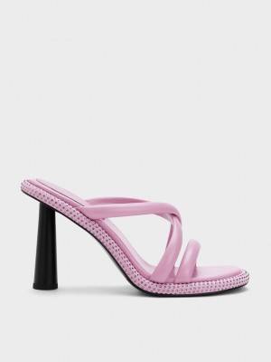 Charles & Keith Crossover Crystal-Embellished Mules Morados | 4238761-IG