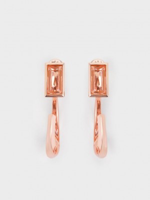 Charles & Keith Crystal-Embellished Half Hoop Earrings Rosas Dorados | 1687935-EA