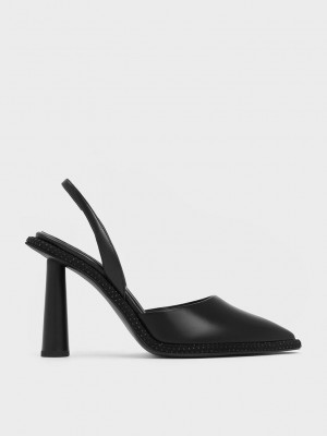 Charles & Keith Crystal-Embellished Pointed-Puntera Destalonadas Pumps Negros | 1562478-HE