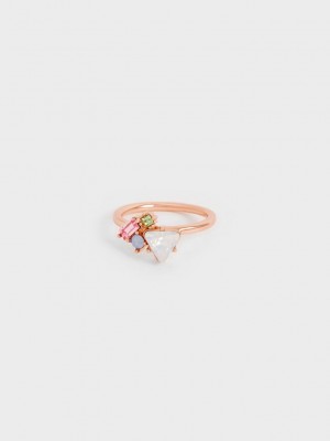 Charles & Keith Crystal-Embellished Ring Rosas Dorados | 2861359-QL