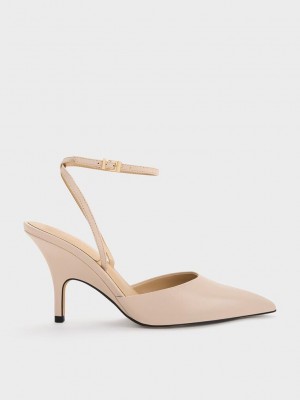 Charles & Keith Cuero Ankle Correa Pumps Beige | 8435926-FP