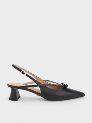 Charles & Keith Cuero Bow Tiras Destalonadas Pumps Negros | 2169430-QU