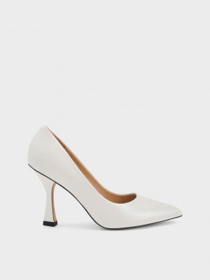 Charles & Keith Cuero Flare Heel Pumps Blancos | 9706481-UG