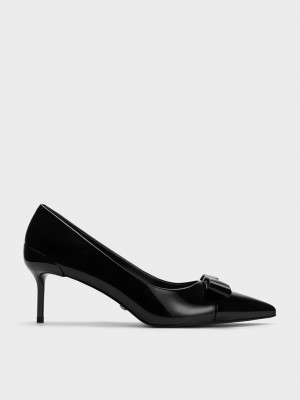 Charles & Keith Cuero Pointed-Puntera Heels Negros | 4965120-BI