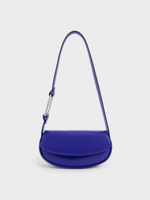 Charles & Keith Curved Front Flap Shoulder Bag Azules | 3891407-EY