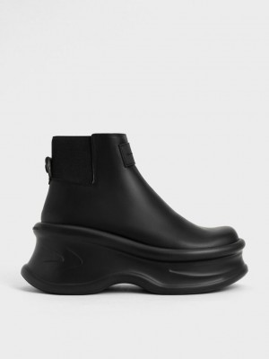 Charles & Keith Curved Plataforma Ankle Boots Negros | 8679415-BD