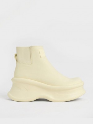 Charles & Keith Curved Plataforma Ankle Boots Amarillos | 3187645-OR
