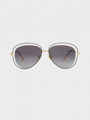 Charles & Keith Cut-Out Aviator Sunglasses Negros | 5094726-VK