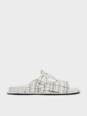 Charles & Keith Cut-Out Tweed Buckled Slides Multicolor | 7942358-CP