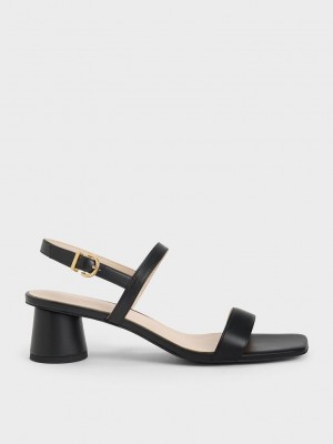 Charles & Keith Cylindrical Heel Back Correa Sandals Negros | 1076549-VJ