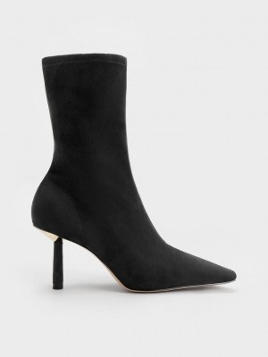Charles & Keith Cylindrical Heel Textured Calf Boots Negros | 4209716-DG