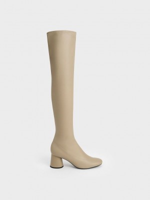 Charles & Keith Cylindrical Heel Thigh-High Boots Grises Marrom | 5679284-TI