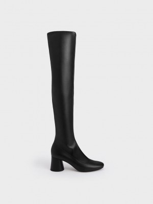 Charles & Keith Cylindrical Heel Thigh-High Boots Negros | 8076154-YB