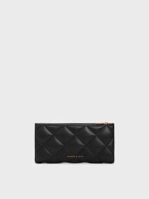 Charles & Keith Danika Acolchado Long Wallet Negros | 5270941-QZ