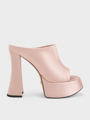 Charles & Keith Delphine Recycled Polyester Plataforma Mules Beige | 2409763-XS