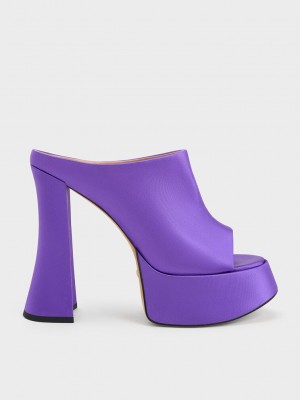 Charles & Keith Delphine Recycled Polyester Plataforma Mules Morados | 2973405-YE
