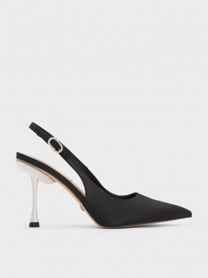 Charles & Keith Demi Recycled Polyester Destalonadas Pumps Negros | 1975843-XZ